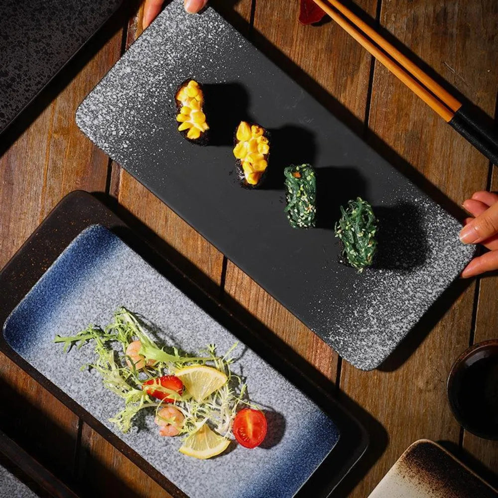Kitchen Accessories Ceramic Japanese Style Sushi Plate Exquisite Fashionable Dinner Plates Elegant Rectangle Flat Plates Home