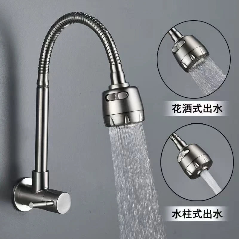 Wall Mounted Stainless Steel Single Cold Water Faucet Universal Rotation for Garden Balcony Washbasin Mop Pool Outdoor Use