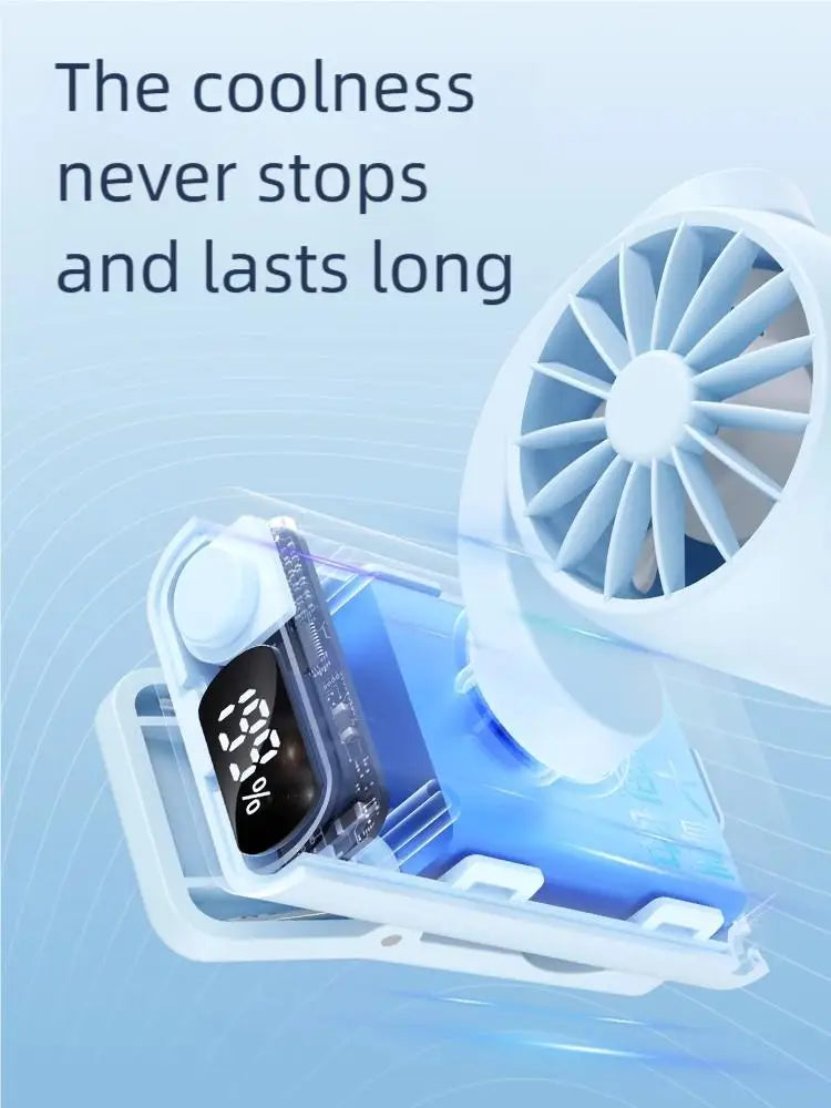 Portable rechargeable clip-on fan, rotating hanging fan with air-cooling function, suitable for outdoor and camping use. The fan