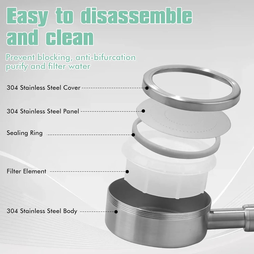 304 Stainless Steel Shower Head Pressurized High Pressure Detachable Bathroom Showerhead for Home Spa Easy Install Accessories