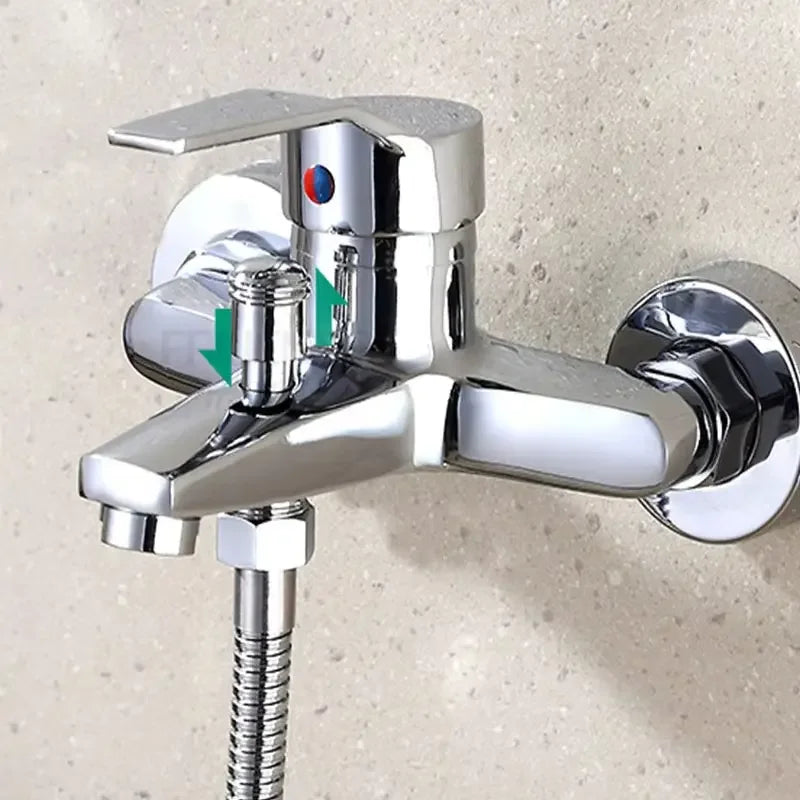 Chrome Plated Wall Mounted Hot and Cold Faucet with Adjustable Dual Nozzles Suitable for Bathroom Household Shower Mixer Tap