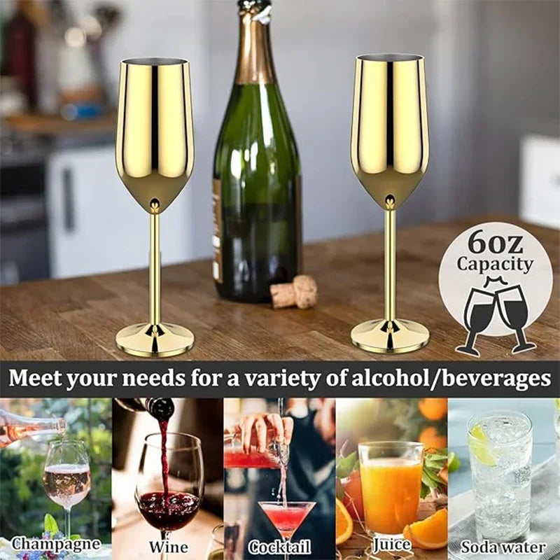 6Pcs Stainless Steel Unbreakable Metal Wine Glasses 220ml Cocktail Cups for Bar Drinking Glasses