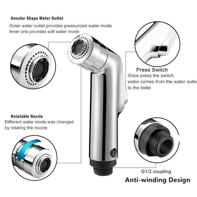 1pc Portable Bidet Sprayer Shattaf Toilet ABS Shower Spray Ass Tail Anal Cleaning Double Mode Bidet Hand Held Thread G1/2'
