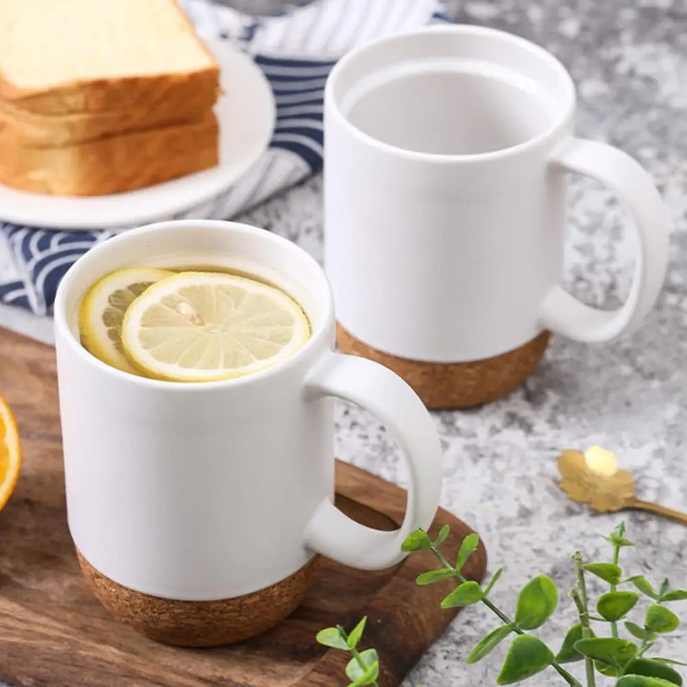 Modern Coffee Mug Leak-proof Coffee Mug 350ml Matte Black Coffee Mug with Grip Handle Cork Bottom Detachable Dustproof Lid