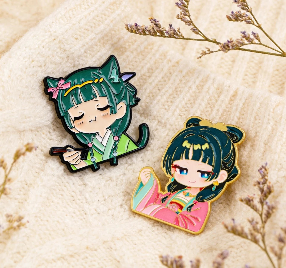 2pcs/set Cute Green Hair Girl Enamel Pins Metal Brooch Backpack Hat Bag Collar Lapel Badges Fashion Jewelry Collection Gifts