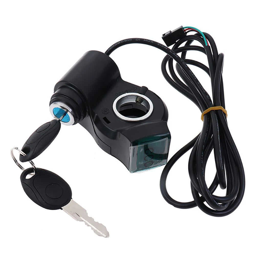 E-Bike Thumb Throttle With Key Lock And Battery Level Display 24V-72V Electric Scooter Grip 7/8 Inch Handlebar Twist Accelerator