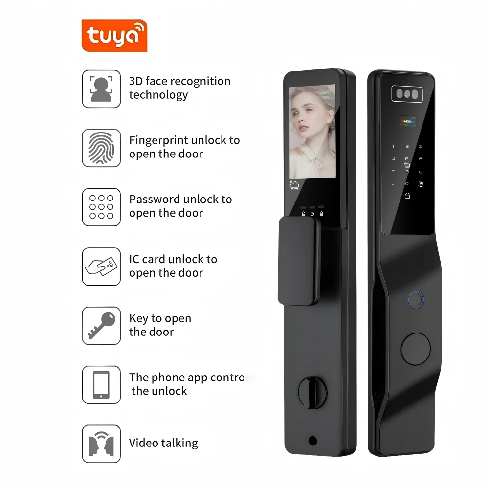 Tuya Wifi Palmprint 3d Face Recognition Smart Door Lock with Digital Camera Electronic Remote Control Door Lock for Wood Door