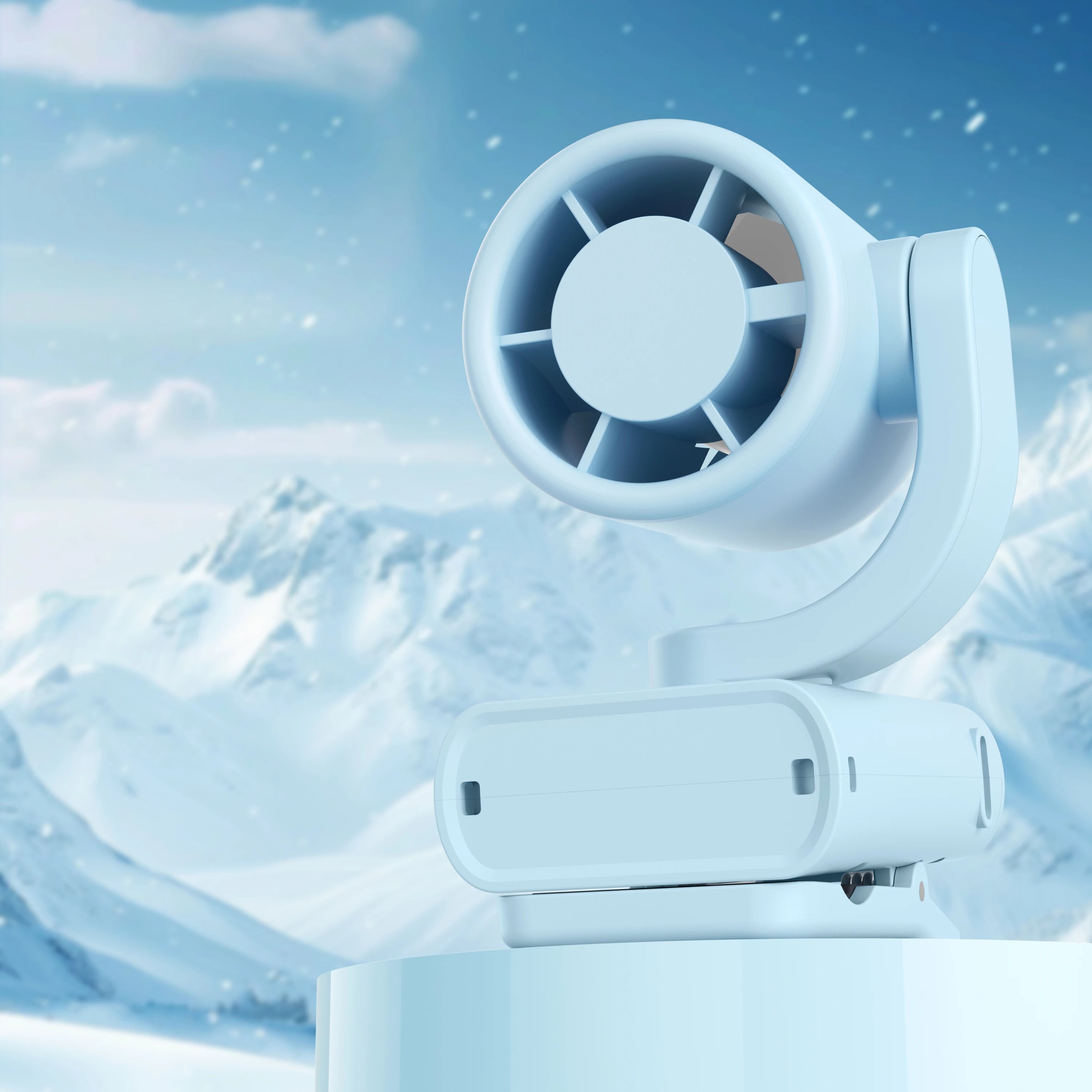 Portable rechargeable clip-on fan, rotating hanging fan with air-cooling function, suitable for outdoor and camping use. The fan