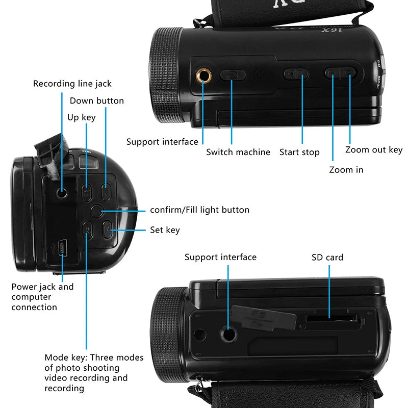 1080P HD Professional Digital Video Camera With Mic 16 Million Pixels DV Audio Multifunction Anti-shaking Photographic Machine