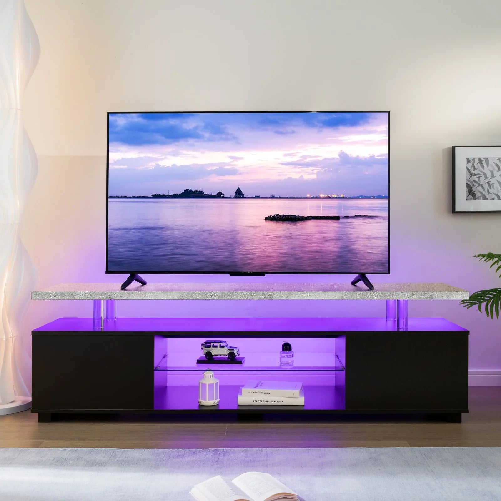 Cubehom TV Entertainment Center LED TV Stand, Gaming Center for 50 inch TV, Modern TV Stand with Storage, TV Console for Ga