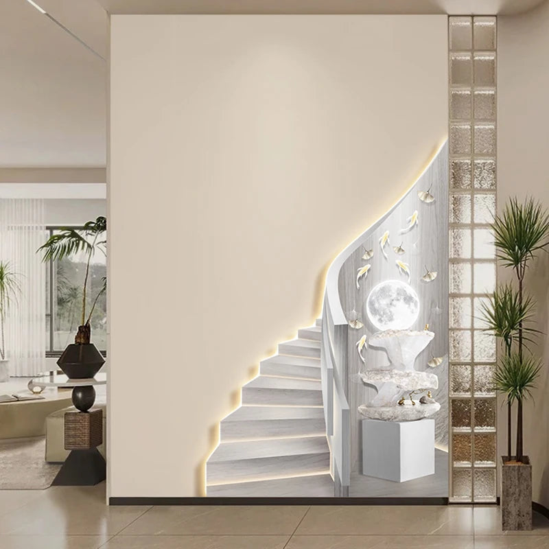 Modern light luxury entrance foyer light painting, stairway-shaped mural, spatial extension effect hanging painting, LED ambient