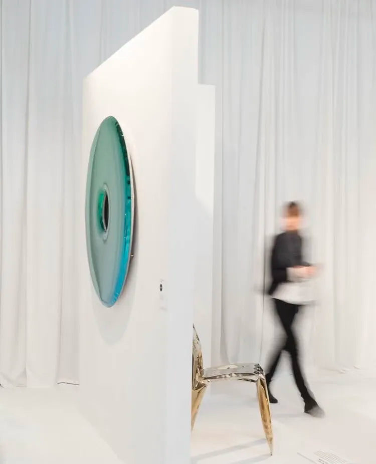 Modern light luxury stainless steel donut wall decoration mirror metal painting hotel model room sofa background