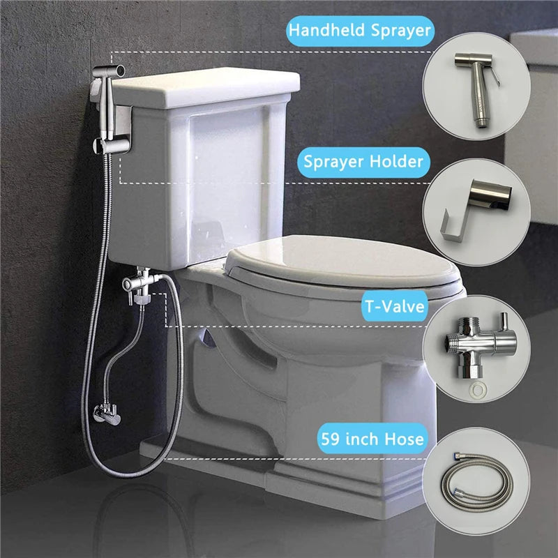 Handheld Toilet Bidet Sprayer Set Stainless Steel Hand Bidet faucet Sprayer Guns Bathroom Hand Sprayer Shower Head Self Cleaning