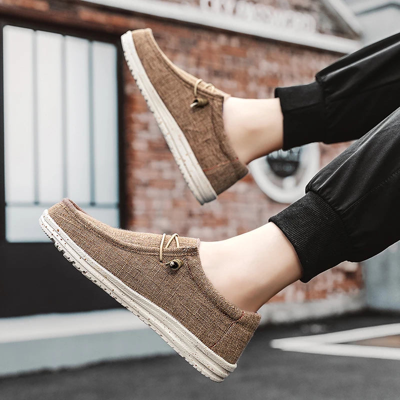 Men Shoes Casual Canvas Loafers Shoes Light Breathable Flats Leisure Male Vulcanized Shoes Walking Sneakers Plus Size 39-46