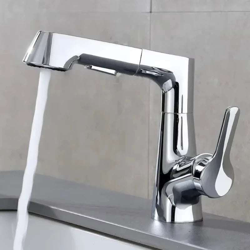 Pull Out Lift Kitchen Faucet 360° Rotatable Bathroom Basin Faucet Stainless Steel Kitchen Sink Faucet with Pull Out SprayerG1/2