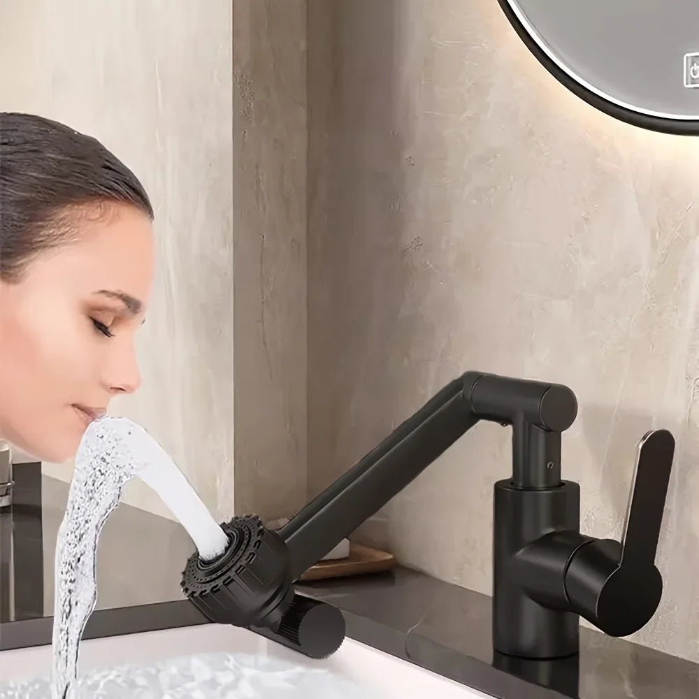 304 Stainless Steel 360° Swivel High Arc Splash Proof Single Hole Mount Bathroom Sink WaterSaving Kitchen Faucet 2 Spray Modes,