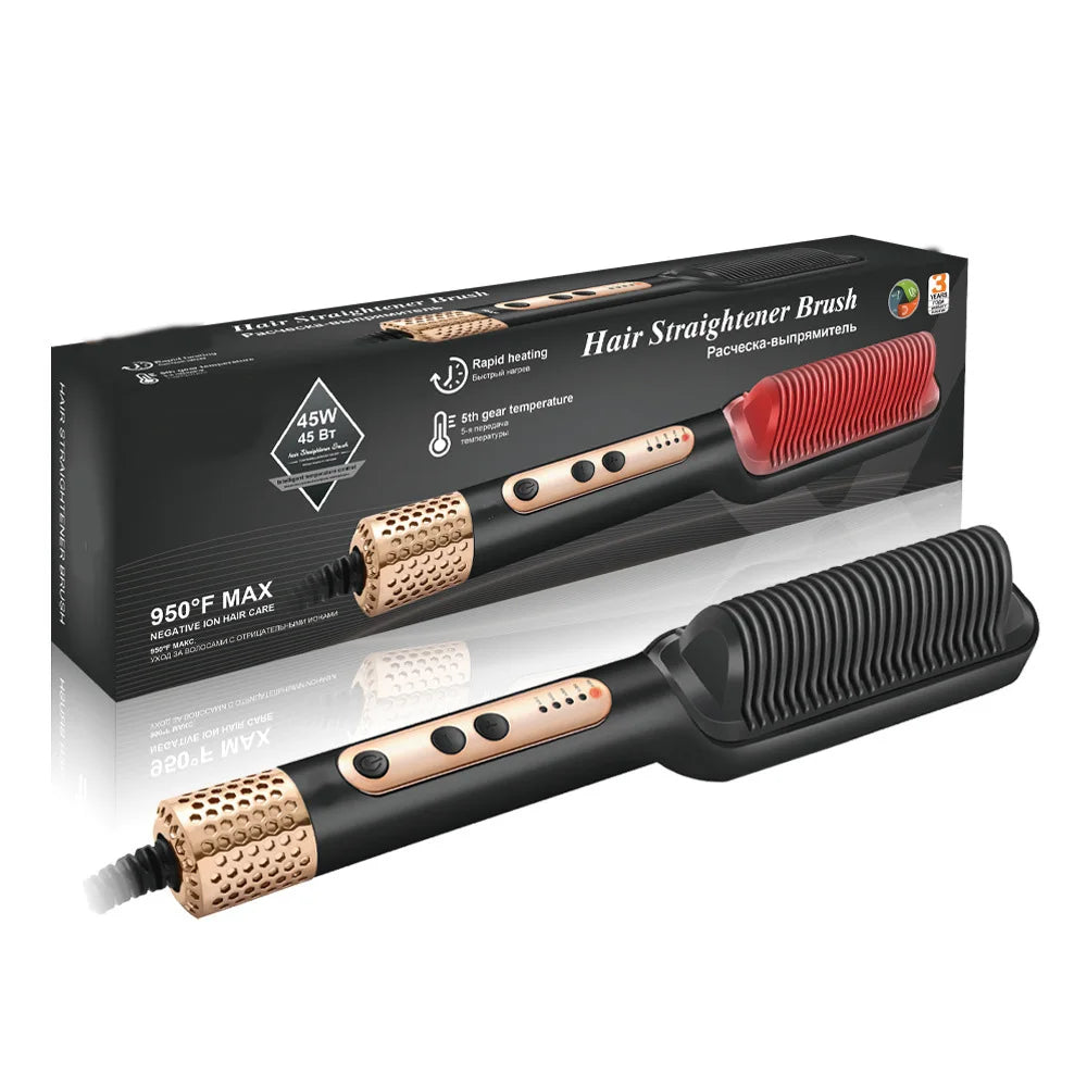 Heating Comb Straightener Hot Comb For Woman Magic Professional Electric Smoothing Hair Dryer Curler Straightener Brush 2 in 1