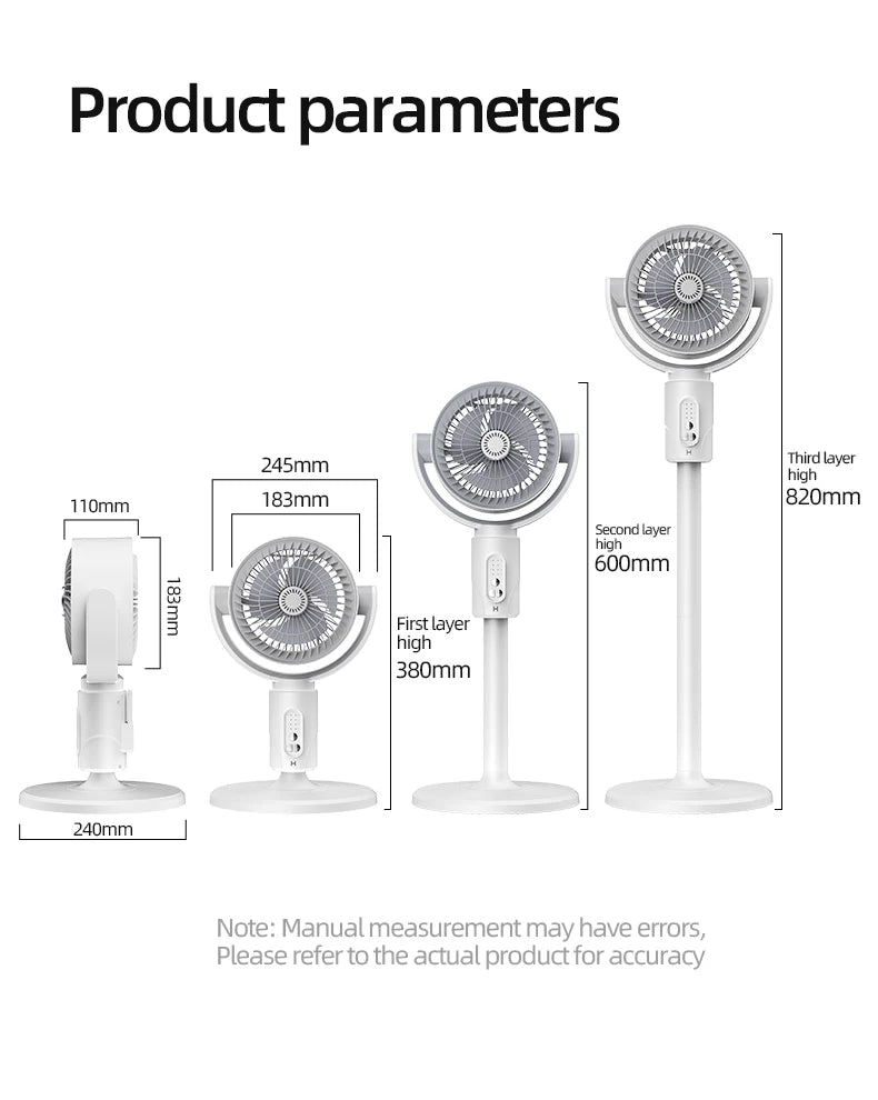Air Circulation Fan Rechargeable Oscillating Fan Five Gear Adjustment Stand Fan Adjustable Height Household Air Circulation Fan