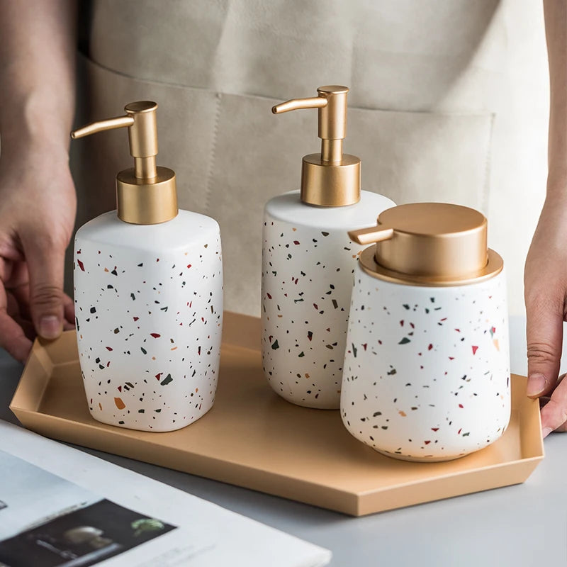Ceramics Portable Soap Dispensers Handwashing Fluid Bottle Terrazzo Pattern Lotion Bottle Soap Bottle Bathroom Soap Dispensers