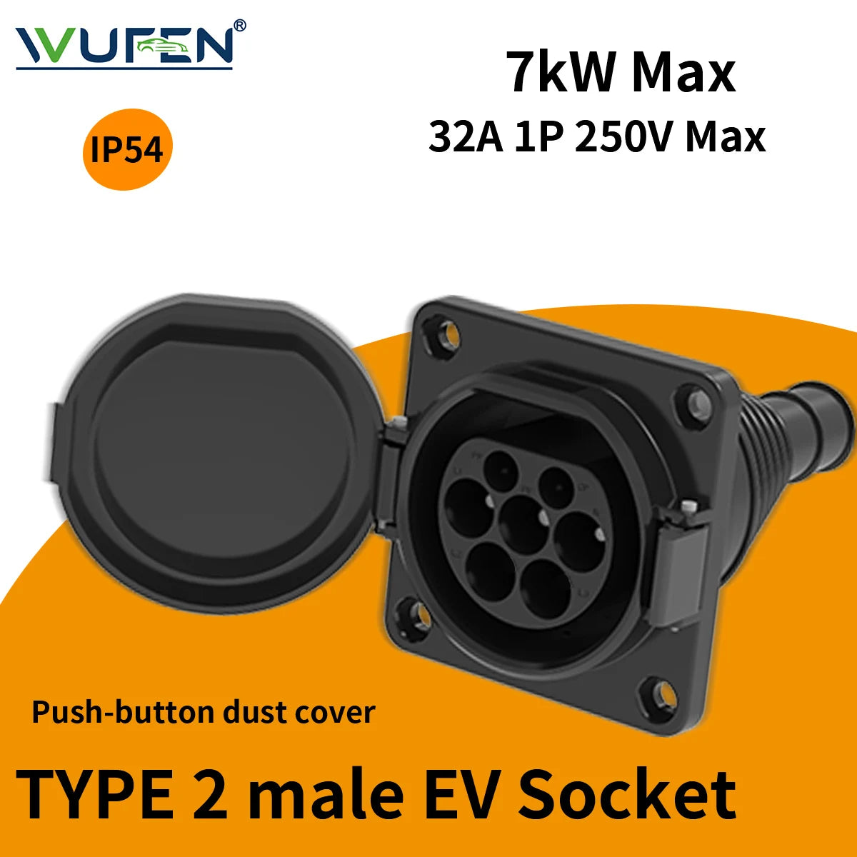 WUFEN EVSE Type 2 Male Socket 16A&32A 1P&3P for Electric Vehicle Car side Charger IEC 62196 Type 2 Socket EV Charger Socket 32A