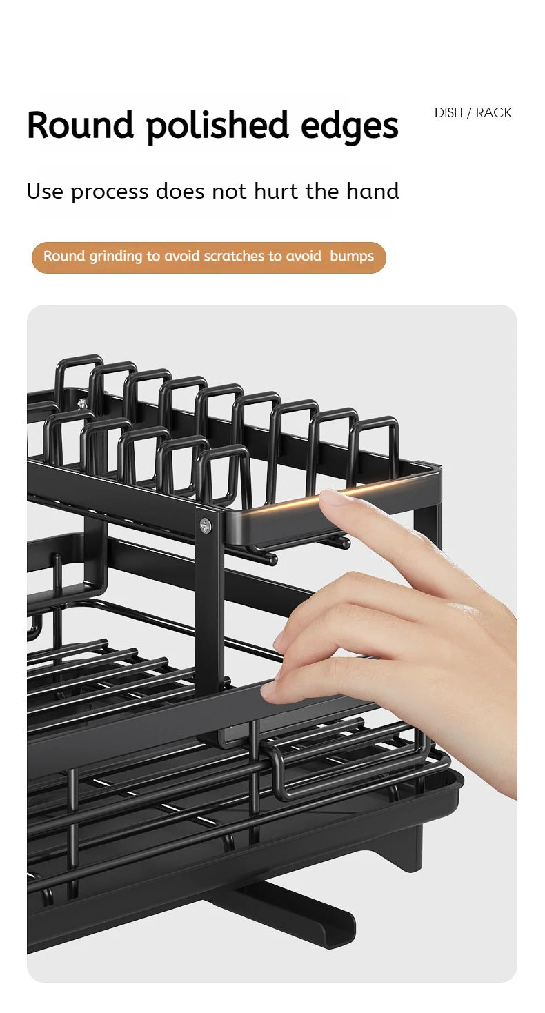 Dish Drying Rack Adjustable Kitchen Plates Organizer with Drainboard Over Sink Plate Drainer Storage Organizer