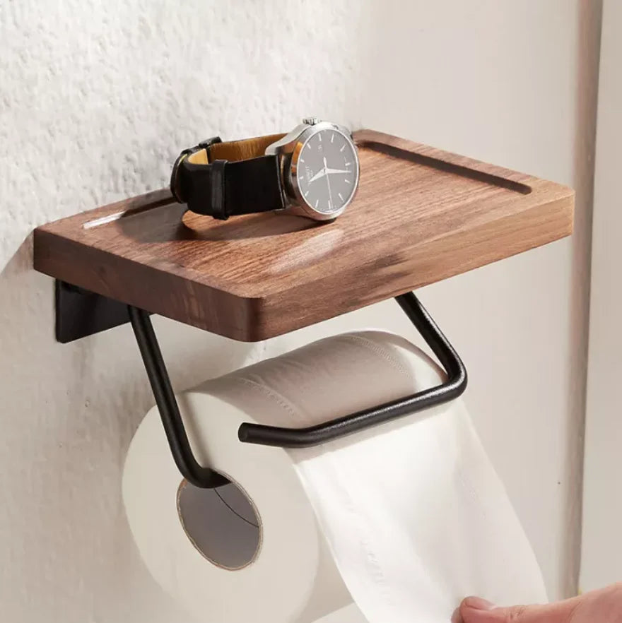 Paper Towel Rack Black Walnut Toilet Roll Rack Creative Solid Wood Paper Towel Hook Bathroom Rack