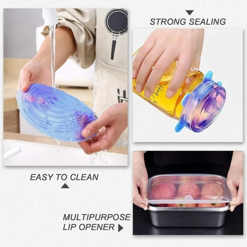 6PCS New Reusable Fresh-keeping Cover Kitchen Gadgets Stretch Silicone Lids Non-slip Bowl Cap