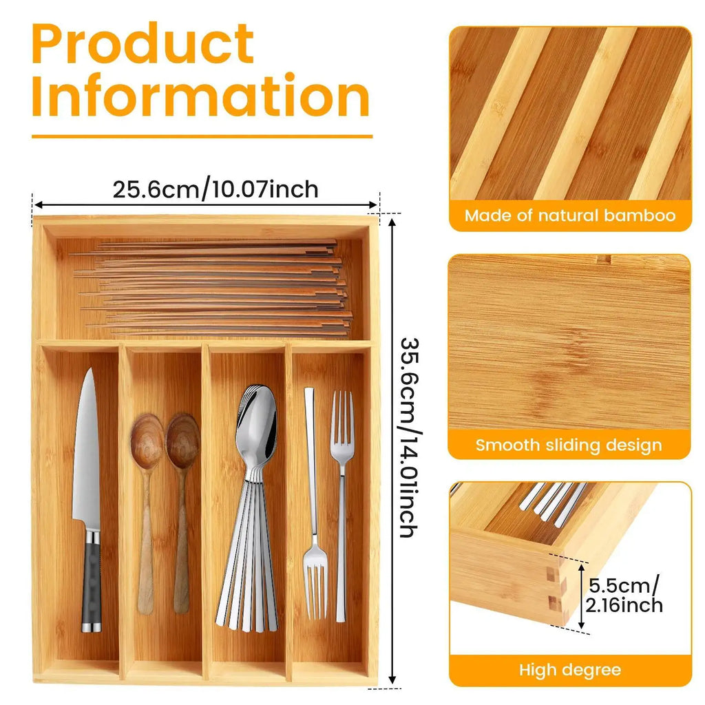 Durable Kitchen Accesorios Cutlery Bamboo Box Sierware Durable Kitchen Drawer Organizer Tray Organizer Kitchen Accesorios