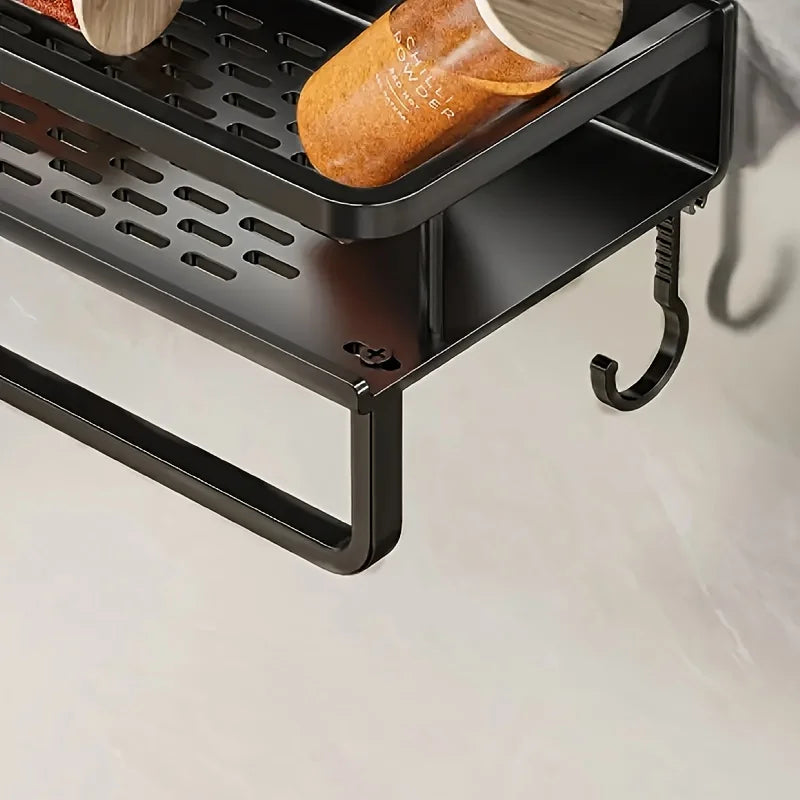 Multifunctional Aluminum Wall-Mounted Shelf Kitchen Spice Storage Rack Kitchen Supplies Storage Hooks Kitchen Accessories