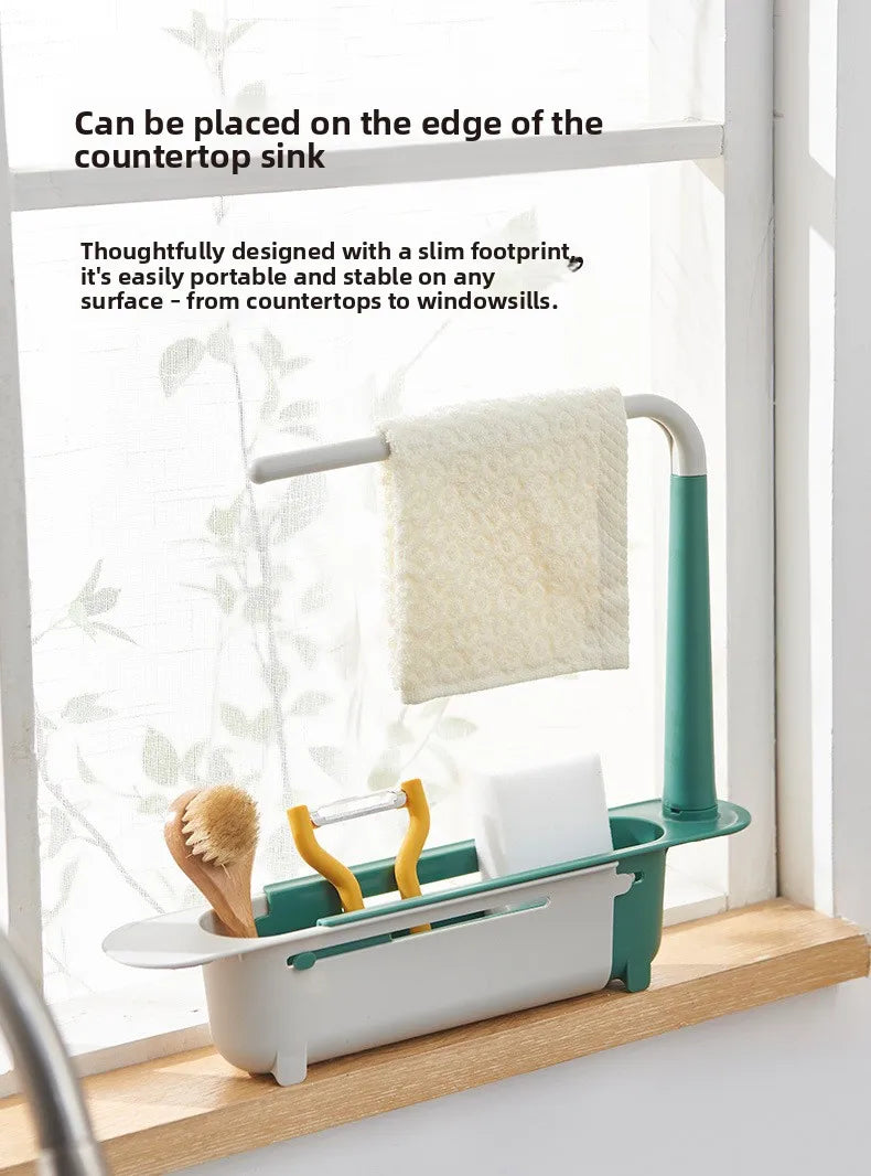 Kitchen Sponge Organizer With Drainer Multifunctional Telescopic Storage Rack Upgraded Adjustable Holder For Sink