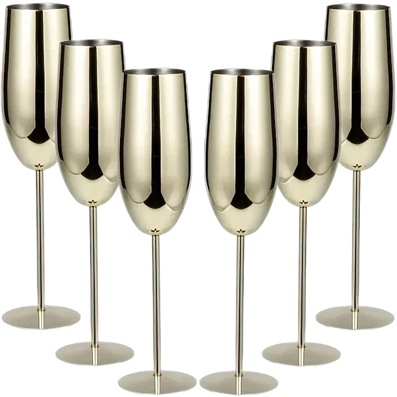 6Pcs Stainless Steel Unbreakable Metal Wine Glasses 220ml/250ml Cocktail Cups for Bar Drinking Glasses