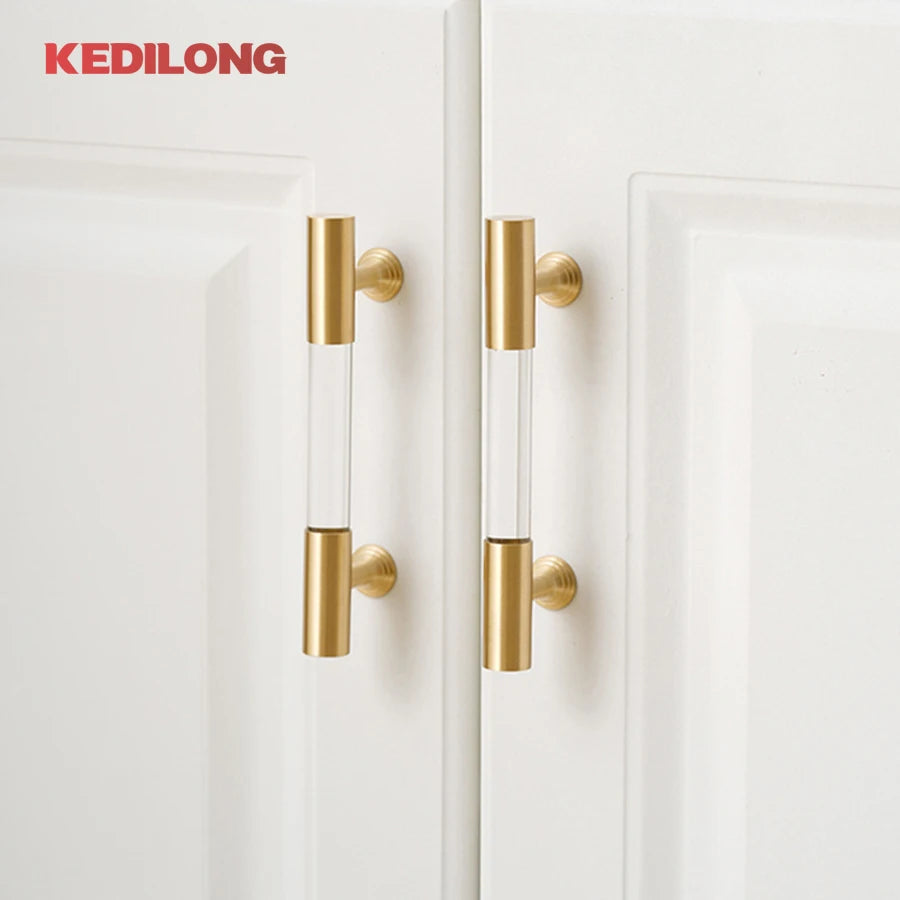 KEDLO European style modern brass acrylic Pull handle kitchen cabinet modern minimalist drawer transparent handle