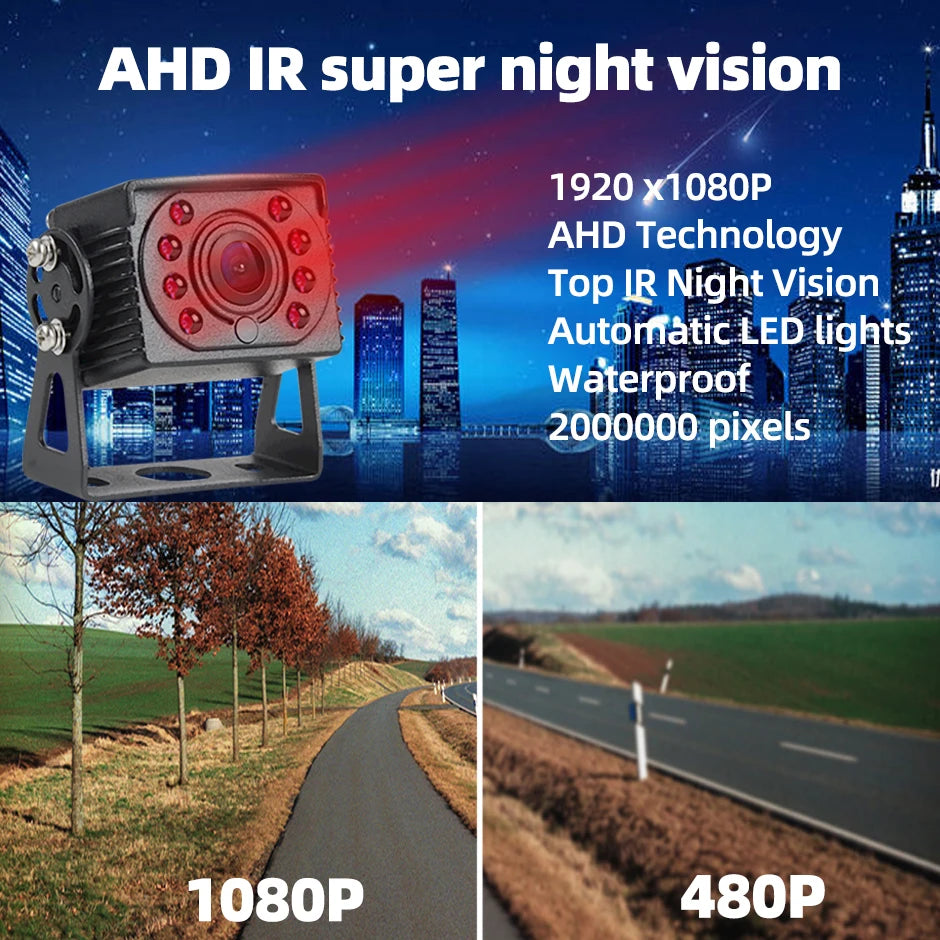 HD Backup Camera Infrared AHD 1080P Vision IR Rear View Reverse  Waterproof  for Vehicle Truck Bus Van Rv Parking Record Monitor