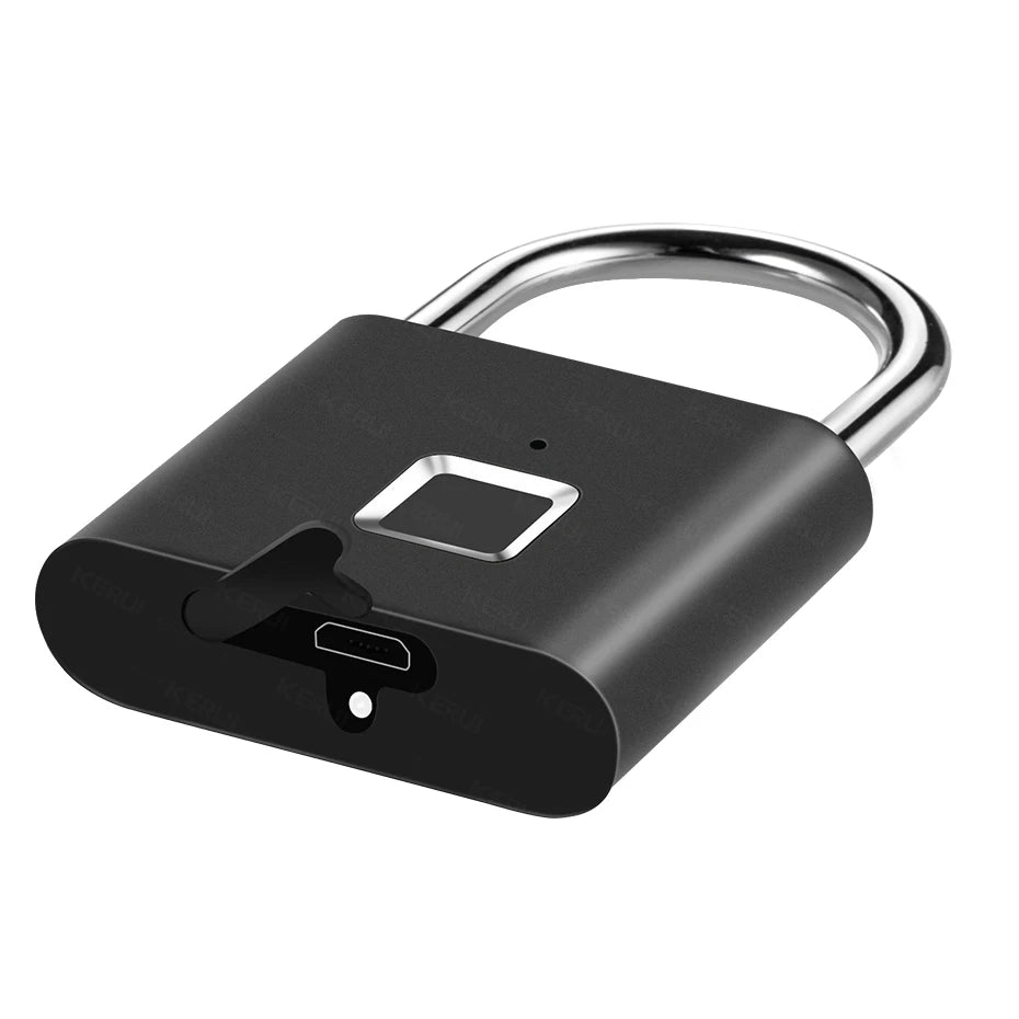 KERUI Fingerprint Lock Keyless USB Charging Smart Padlock Waterproof Door Lock 0.2sec Unlock Portable Anti-theft Padlock Zinc