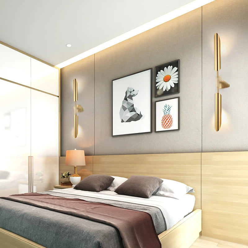Simple Golden Inclined Tube Porch Living Room Dining  Bedroom Decor Wall Lamp Modern Light Luxury Creative Light Fixtures
