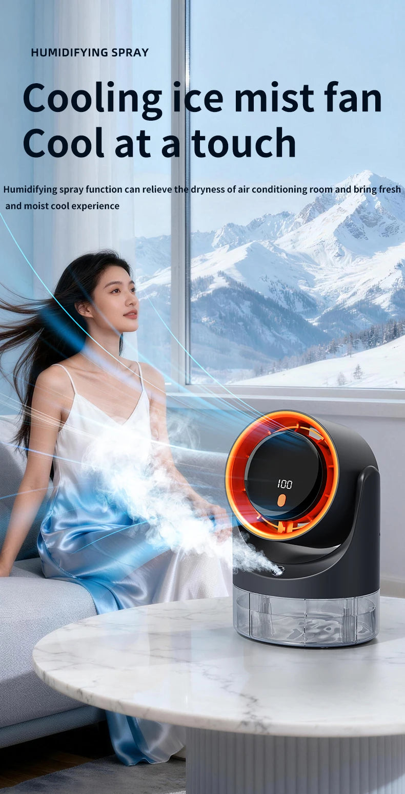 Household mini electric fan with single hole spray air conditioning cooling humidification circulating fan 360 ° adjustable