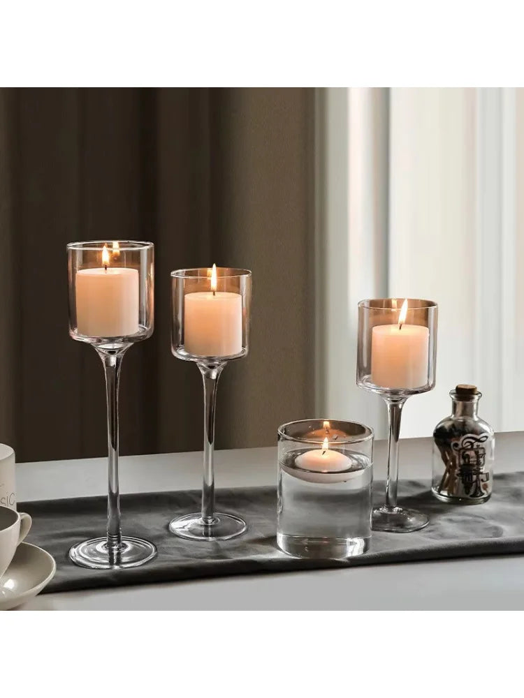 1Set3 Modern Light Luxury Tall Glass Candle Holder Wedding Props Transparent Candlestick