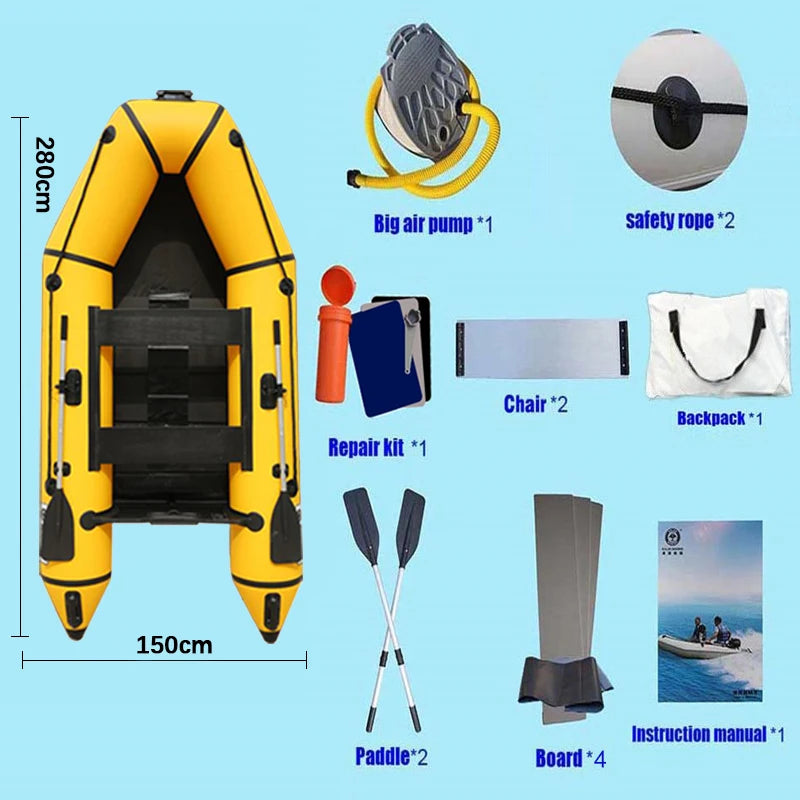9ft 2.8m Inflatable Boat Thickened Fishing Boat Hard Bottom Assault Kayak Rowing Canoe Sailboat Dinghy Water Sports
