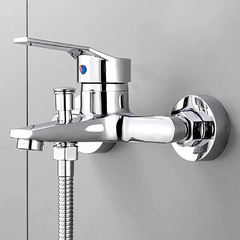 Chrome Plated Wall Mounted Hot and Cold Faucet with Adjustable Dual Nozzles Suitable for Bathroom Household Shower Mixer Tap