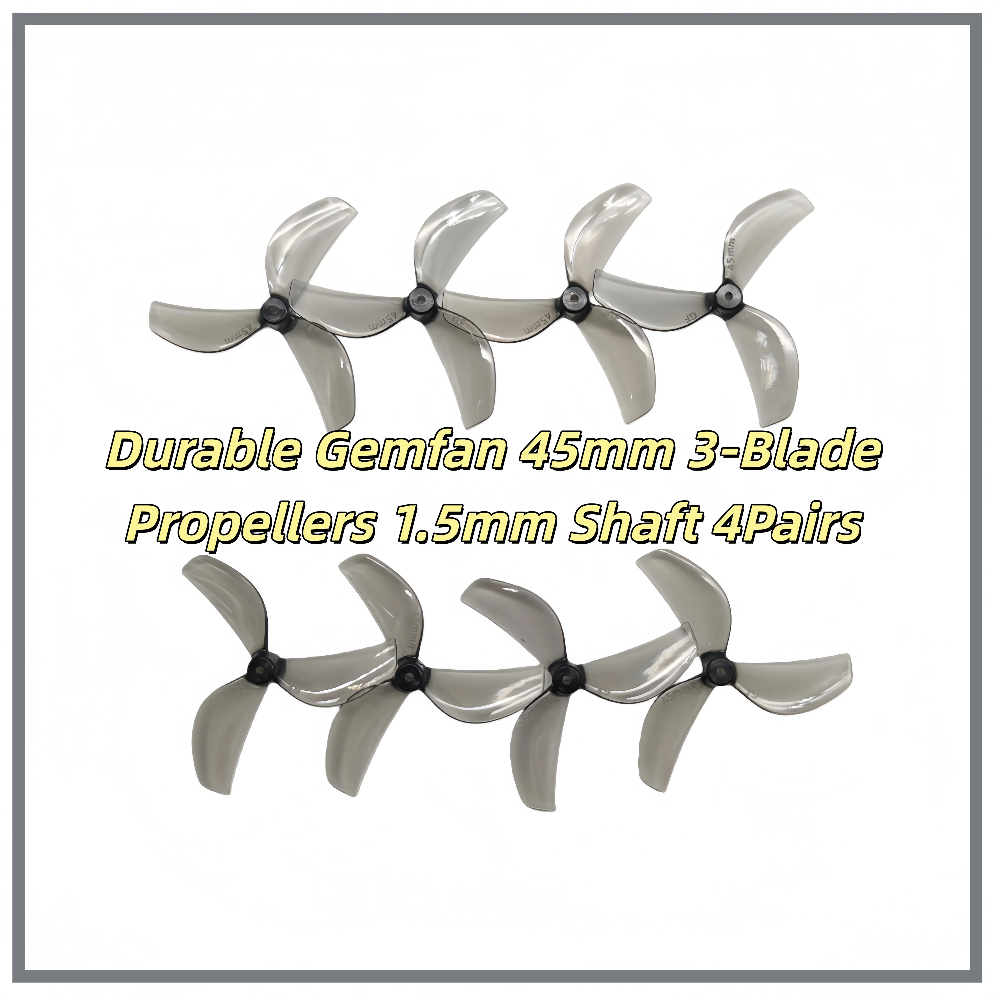 Gemfan 45mm 2/3-Blade Propellers 1.5mm Shaft High Thrust PC Props 4Pairs for 1S Micro Whoop Toothpick Drone Meteor75 Pro