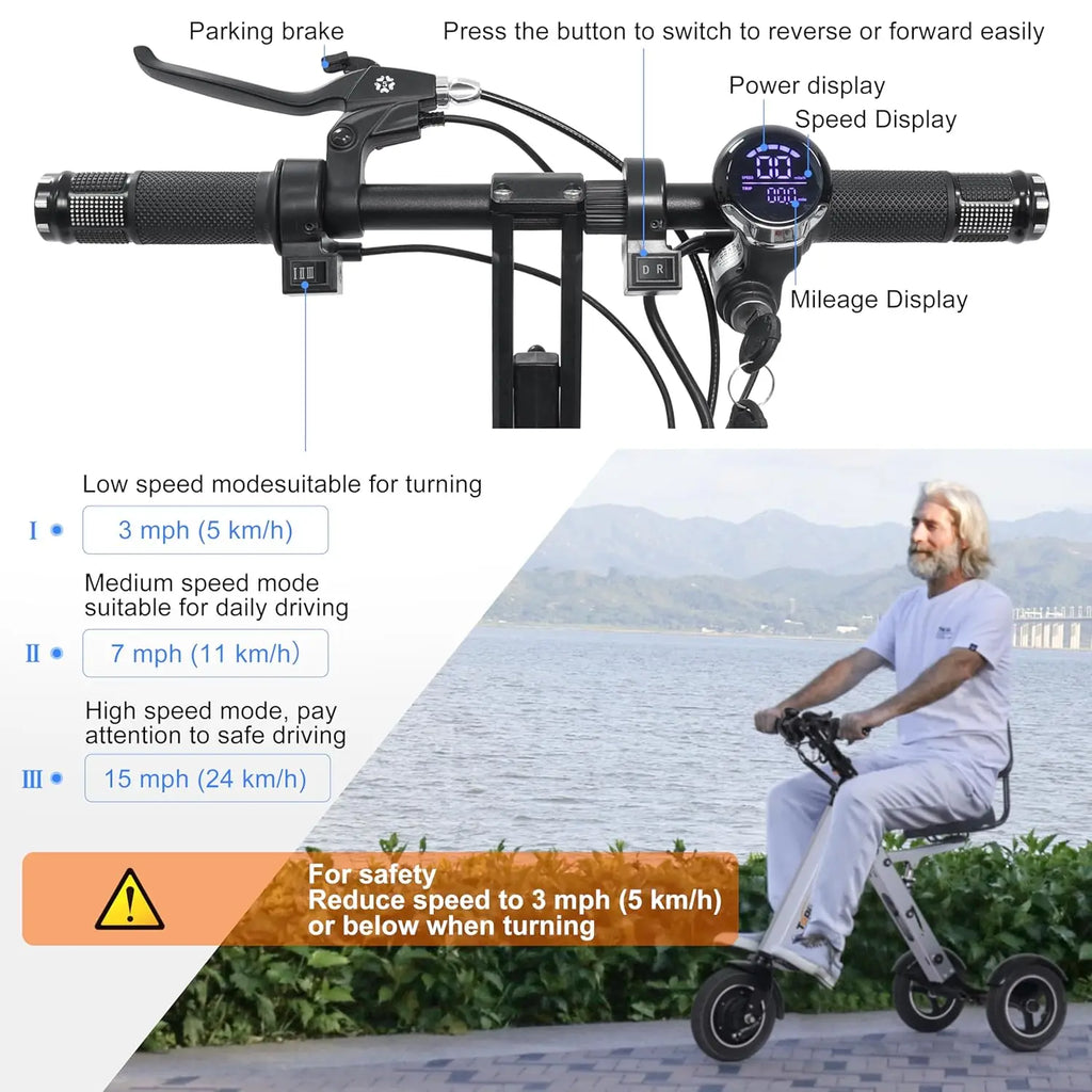 ES35 Powered Scooter 3 Wheels Foldable Trike with Backrest Seat for Adults, Lightweight Electric Scooter with, Customized