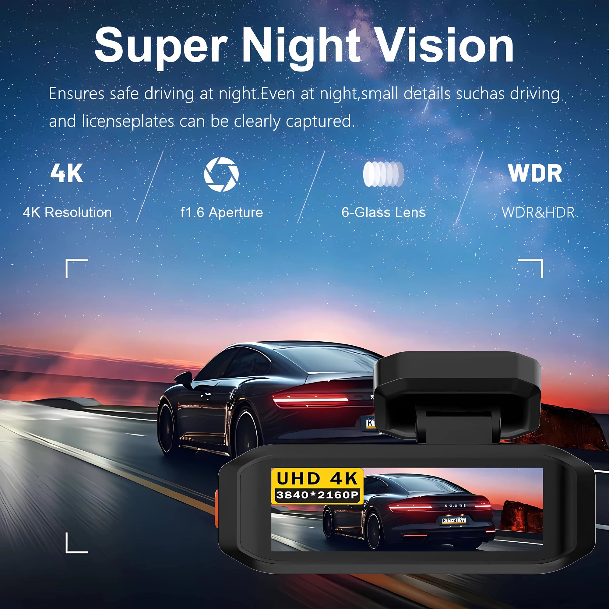 UHD 4K 3840*2160P Dash Cam ADAS WiFi GPS Front 4K Rear 2.5K DVR Video Recorder 24H Night Vision Dash Cam Car Camera Black Box
