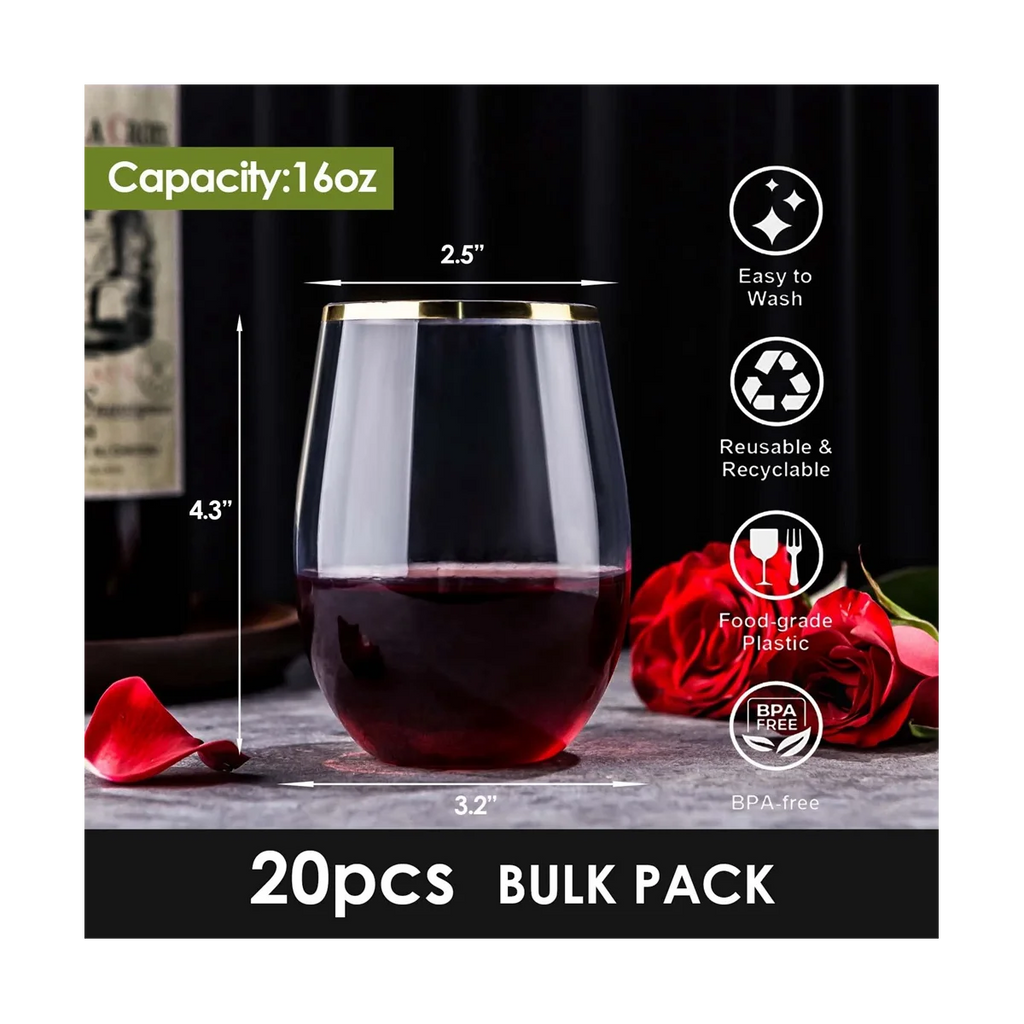 Disposable Stemless Wine Glasses, Plastic Wine Cups, Whiskey Glasses, Clear Drinking Glasses for Party