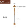 Modern Wall Lamps 360° Rotation Dimming Switch Wall Lights for Bedroom Study Room Decor Living Room Gold Black 12W