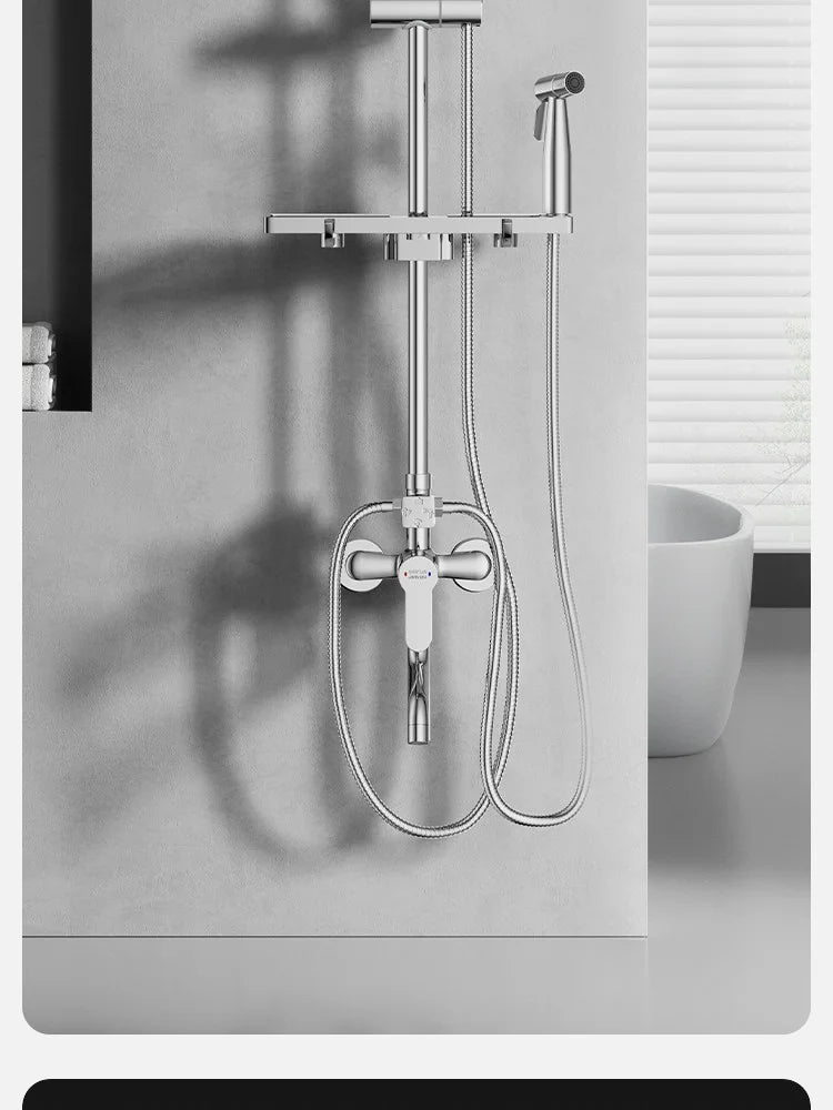 304 Stainless Steel Thermostatic Rainfall Shower Set High Pressure Wall Mounted Bathroom Mixer Tap Handheld Circular Square