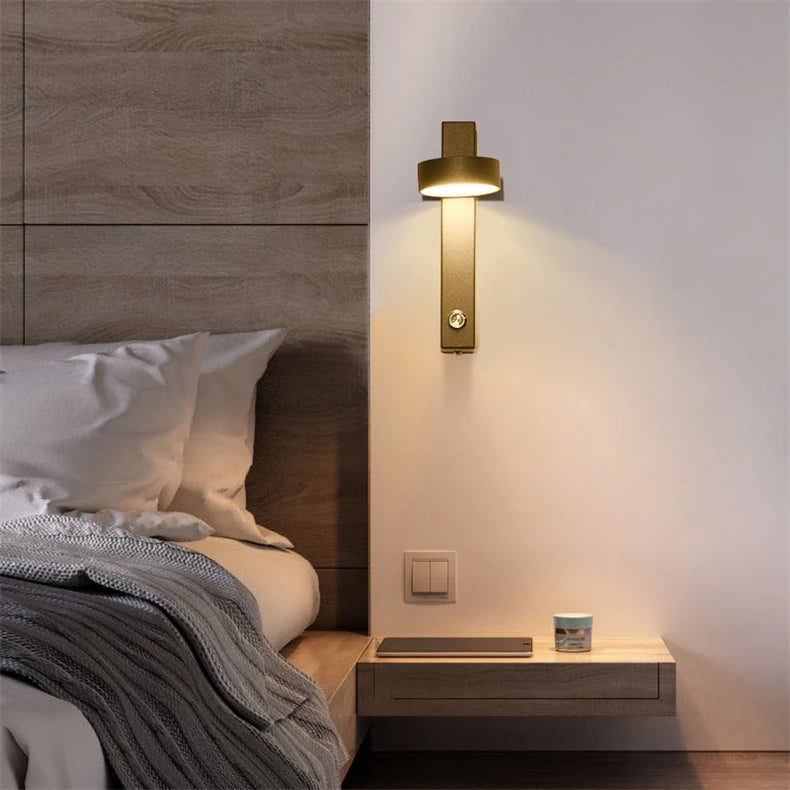 Nordic Modern LED wall lamp Gold Black Rotation Dimming Switch Wall Light With plug Fixture Bathroom Bedroom 360° Rotate Sconces