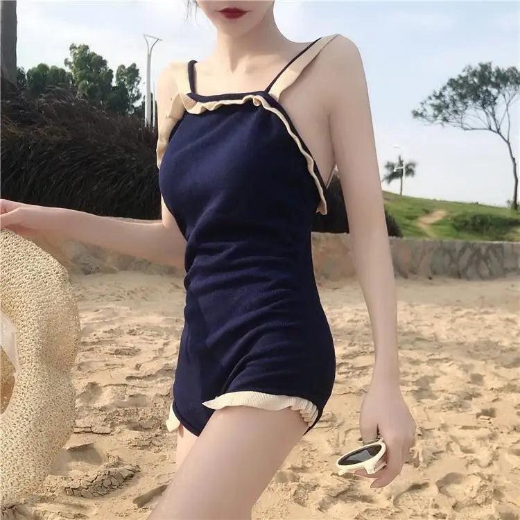 Bikini Sets Women Backless Korean Style New Ins Swimwear Design Trendy Patchwork Elegant Ladies Simple Vacation Sexy Casual Cozy