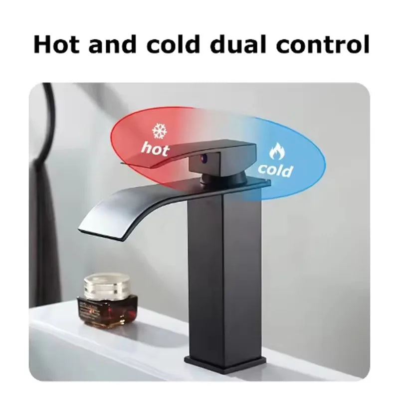 Waterfall Wash Basin Stainless Steel High And Low Faucet Black Hot And Cold Toilet Wash Basin Bathroom