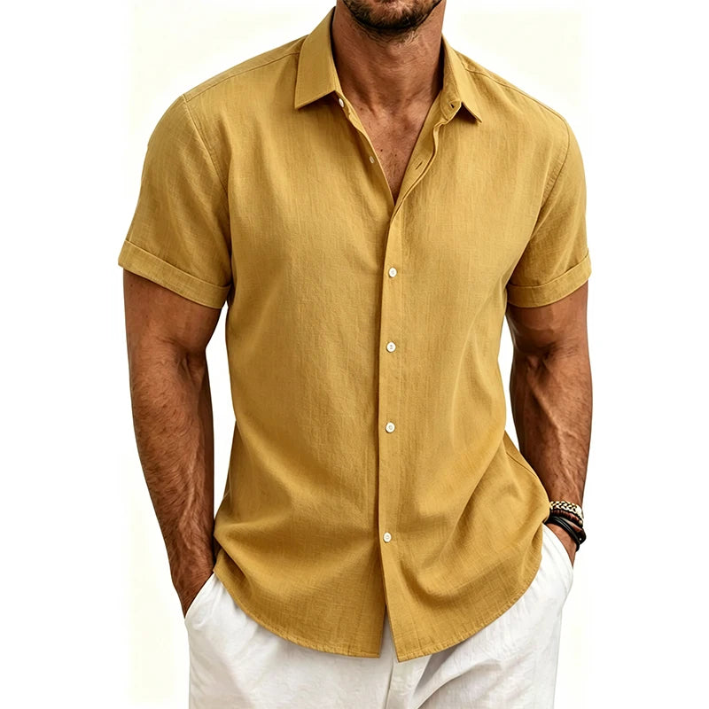 2026 Cotton Linen Shirts for Men Casual Shirts Lightweight Short Sleeve Henley Beach Shirts Fashion Hawaiian T Shirts for Men