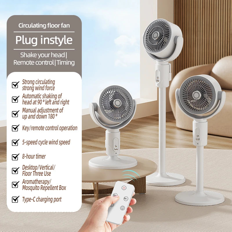 Air Circulation Fan Rechargeable Oscillating Fan Five Gear Adjustment Stand Fan Adjustable Height Household Air Circulation Fan